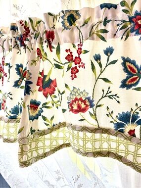 Waverly carolina crewel Floral Valance in Cream Blue, Red Green Accents 50” x 15